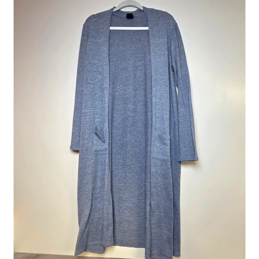 Agnes & Dora Gray Heathered Open Front Maxi Duster Cardigan Pockets Womens Large